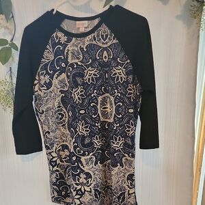 LuLaRoe Navy and Cream Paisley Long Sleeve Top
